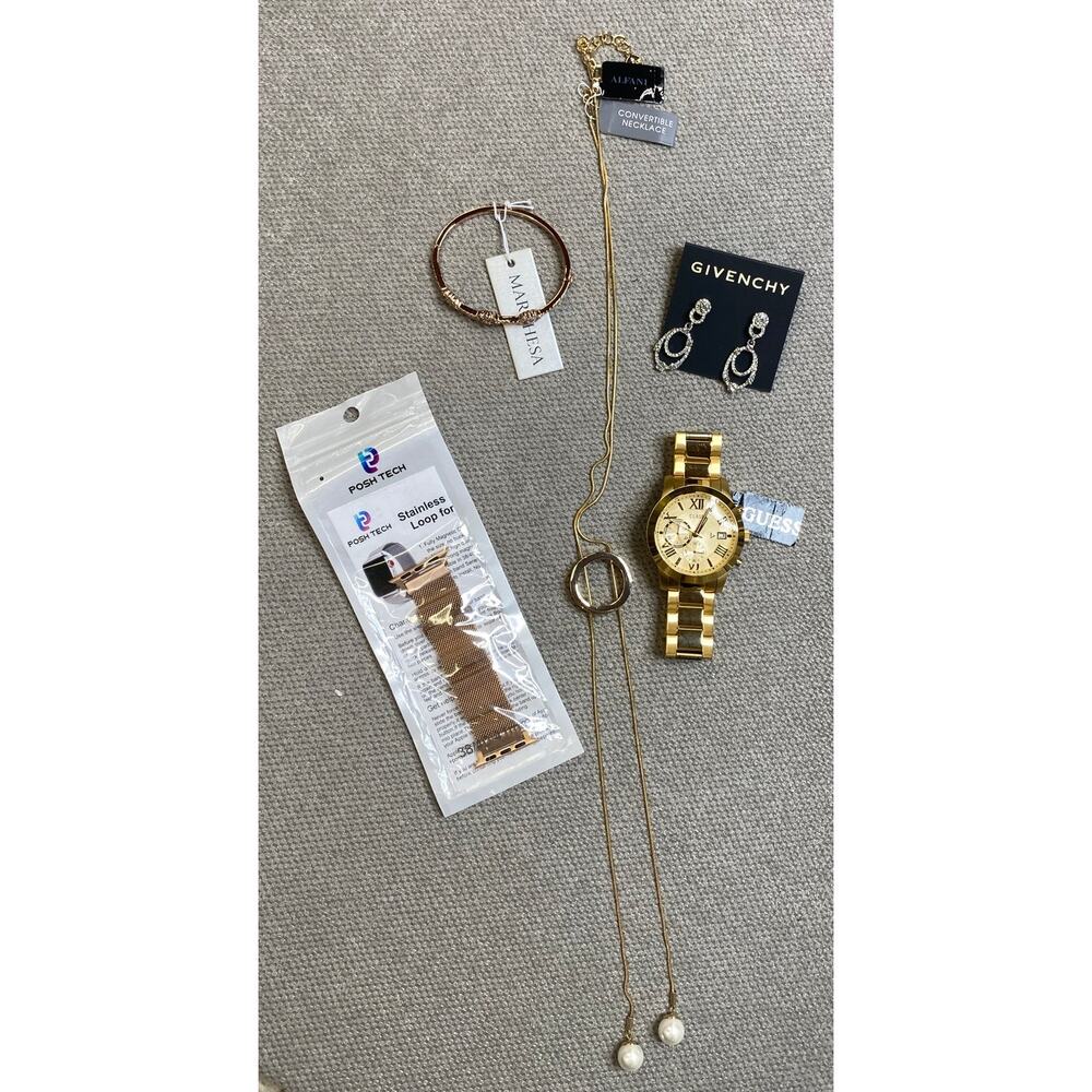 Givency Drop Earrings, Guess Watch, Marchesa Bracelet, Alfani Adjust. Necklace
